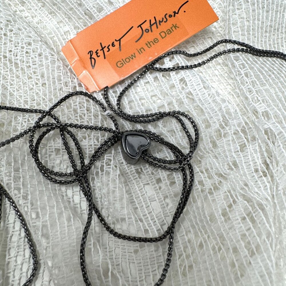 Betsey Johnson Glow In The Dark Skeleton & Spider Web Pendant Necklace - Picture 5 of 8